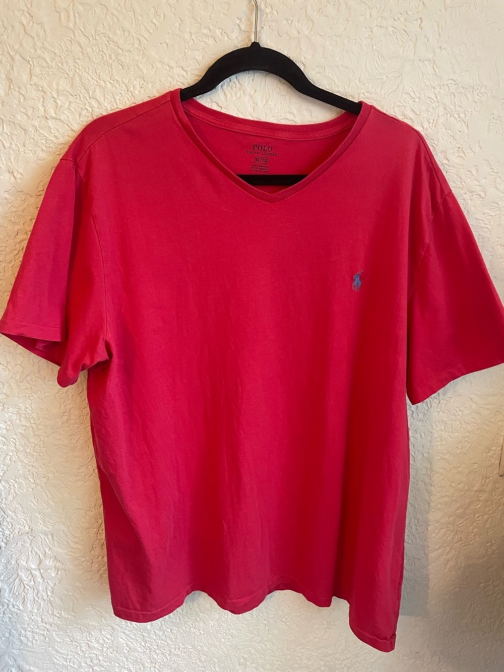 Polo by Ralph Lauren Men's Bright Red V-Neck Tee with Blue Pony